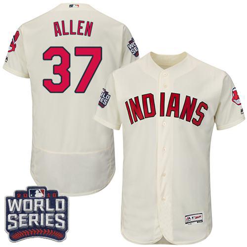 Indians #37 Cody Allen Cream Flexbase Authentic Collection 2016 World Series Bound Stitched MLB Jersey - Click Image to Close